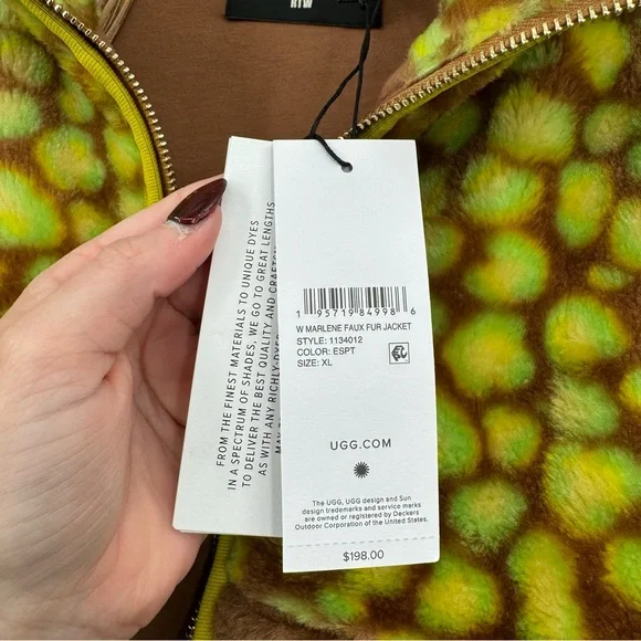 Ugg‎ Women’s XL Marlene Jacket Faux For Green Brown Pullover Jacket NWT